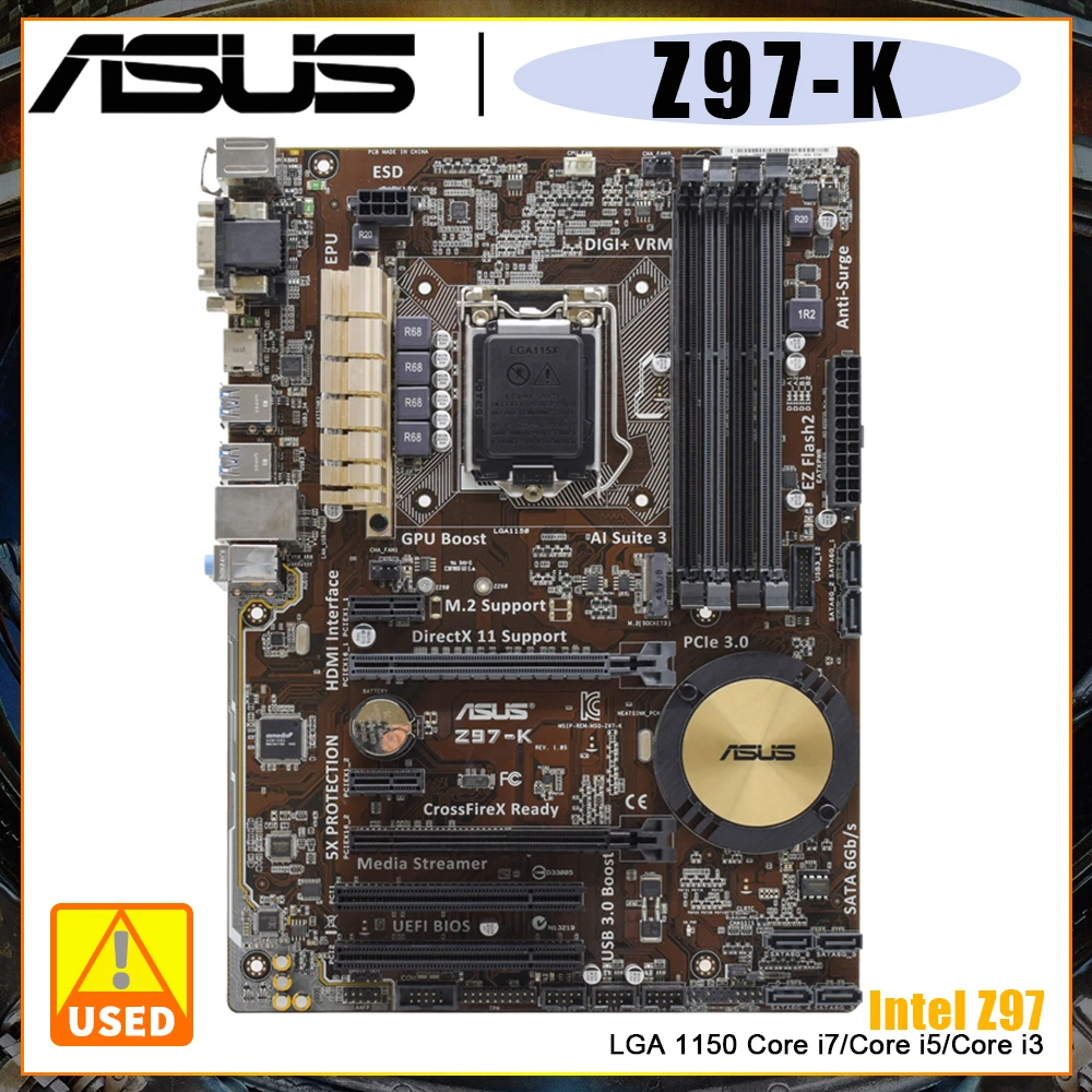 LGA 1150 Motherboard ASUS Z97-K onboard Realtek 8111GR Gigabit LAN with Intel Z97 Chipset Core i7 i5 i3 Pentium Celeron
LGA 1150 Motherboard ASUS Z97-K onboard Realtek 8111GR Gigabit LAN with Intel Z97 Chipset Core i7 i5 i3 Pentium Celeron