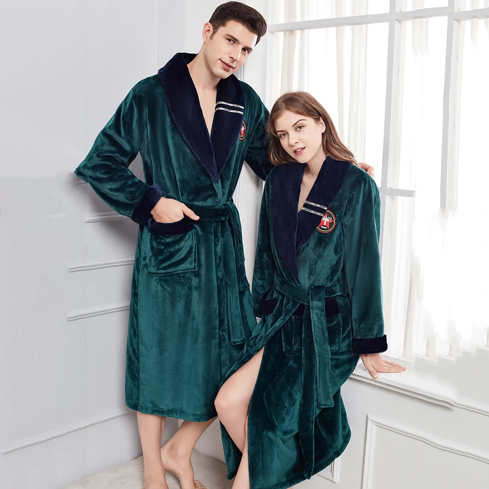 Couple Flannel Robe Thick Sleepwear Winter Nightgown Coral Fleece Kimono Bathrobe Loose Home Clothes Loungewear With Pocket
Couple Flannel Robe Thick Sleepwear Winter Nightgown Coral Fleece Kimono Bathrobe Loose Home Clothes Loungewear With Pocket