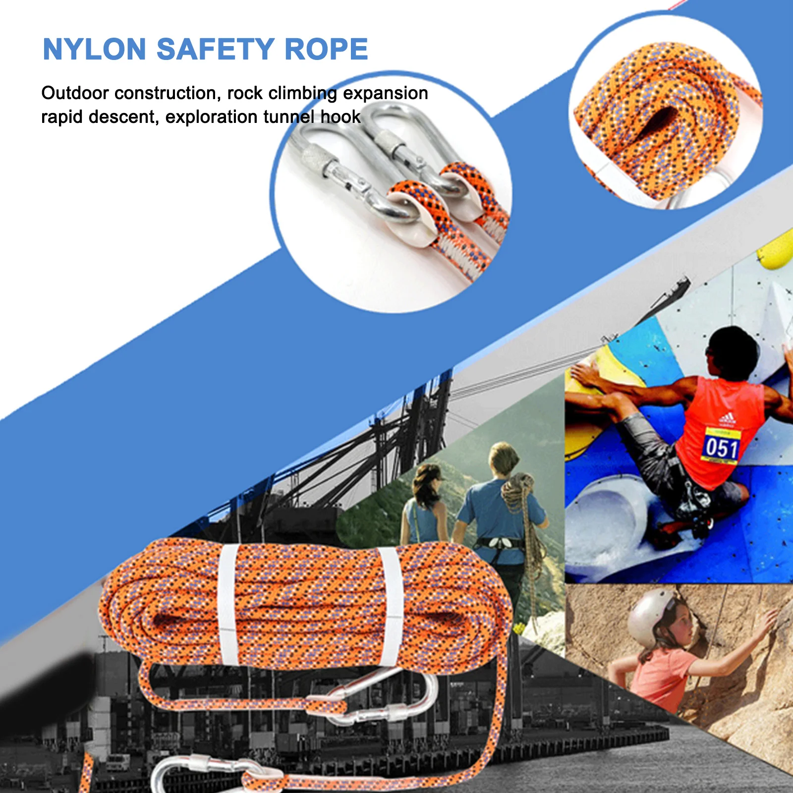 

10m 20m 8mm Diameter High Strength Cord Safety Rock Climbing Rope Hiking Accessories Camping Equipment Survival Escape Tools