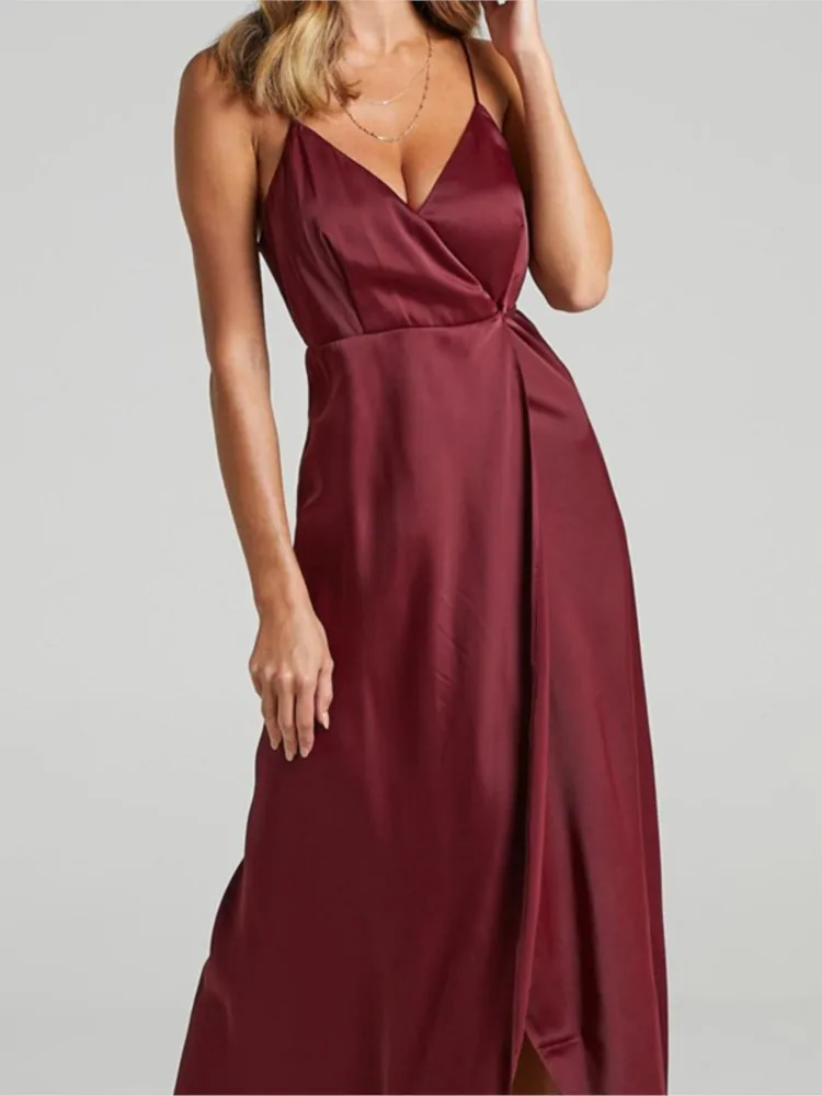 2022 Summer Spaghetti Straps V Neck Backless Dresses For Women Sleeveless Satin Party Sexy Vestidos
2022 Summer Spaghetti Straps V Neck Backless Dresses For Women Sleeveless Satin Party Sexy Vestidos
