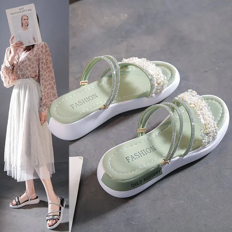 Rhinestone Sandals Female Flats Fairy Style Summer 2023 New Student Pearl Two-wear Roman Platform Sandal Slippers Womens Shoes
Rhinestone Sandals Female Flats Fairy Style Summer 2023 New Student Pearl Two-wear Roman Platform Sandal Slippers Womens Shoes