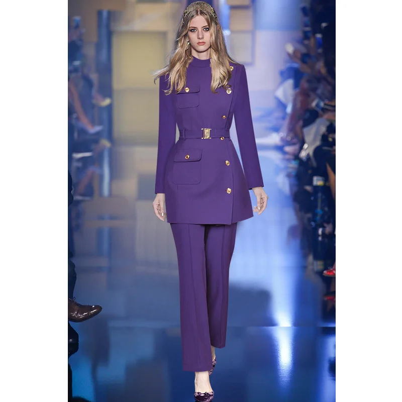 Janeyiren fashion Show Spring Dress suit women stand collar purple long sleeve belted coat + high waist pants 2 piece suit
Janeyiren fashion Show Spring Dress suit women stand collar purple long sleeve belted coat + high waist pants 2 piece suit