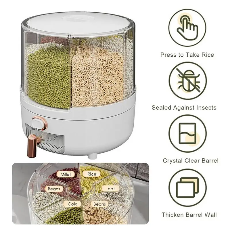 

6-сеточный дозатор риса, контейнер для хранения продуктов, вращающиеся рисовые бочки, герметичная коробка для хлопьев, контейнер для зерна, Кухонный Контейнер для хранения