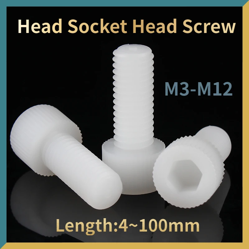 

5~50pcs White Nylon Hex Socket Head Cap Screws Plastic Allen Bolts Screw for Heat/ Electricity Insulation M3 M4 M5 M6 M8 M10 M12