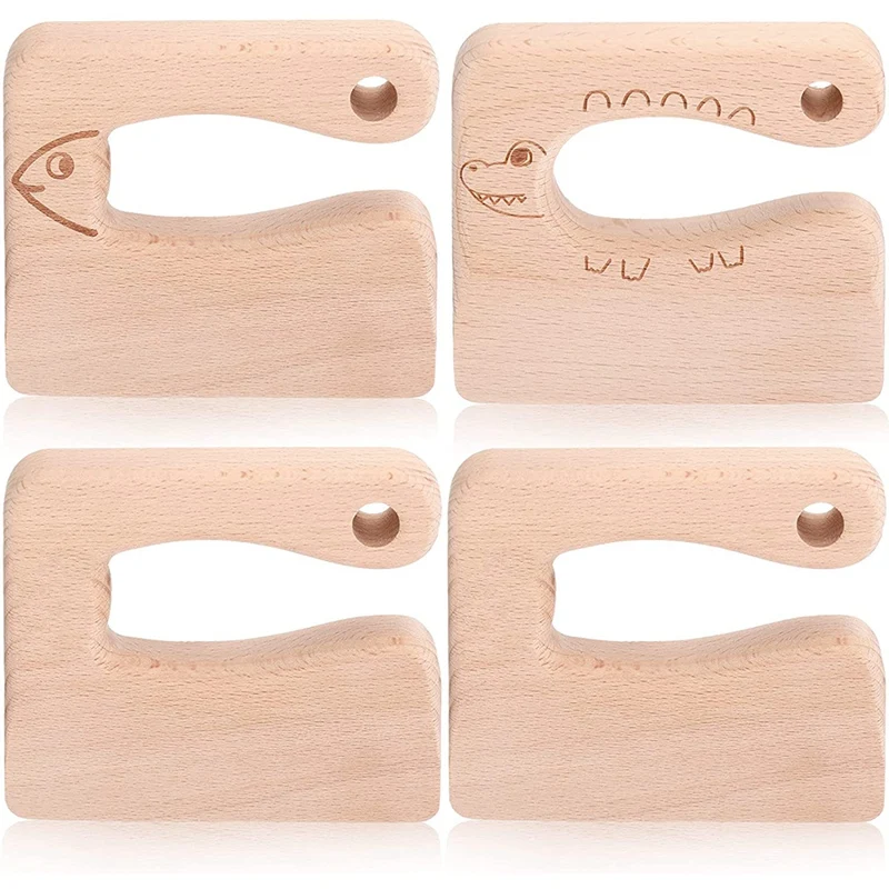 

4 Pieces Wooden Kids Knife 2 Patterns Safe Cutting Knife Wooden Cooking Chopper Kitchen Tools For Toddlers