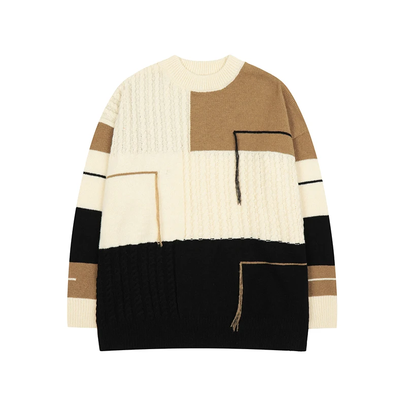 Thread Lace Up Patchwork Color Block Knitted Pullover Sweaters Men and Women Crew Neck Retro High Street Casual Winter Clothes
Thread Lace Up Patchwork Color Block Knitted Pullover Sweaters Men and Women Crew Neck Retro High Street Casual Winter Clothes