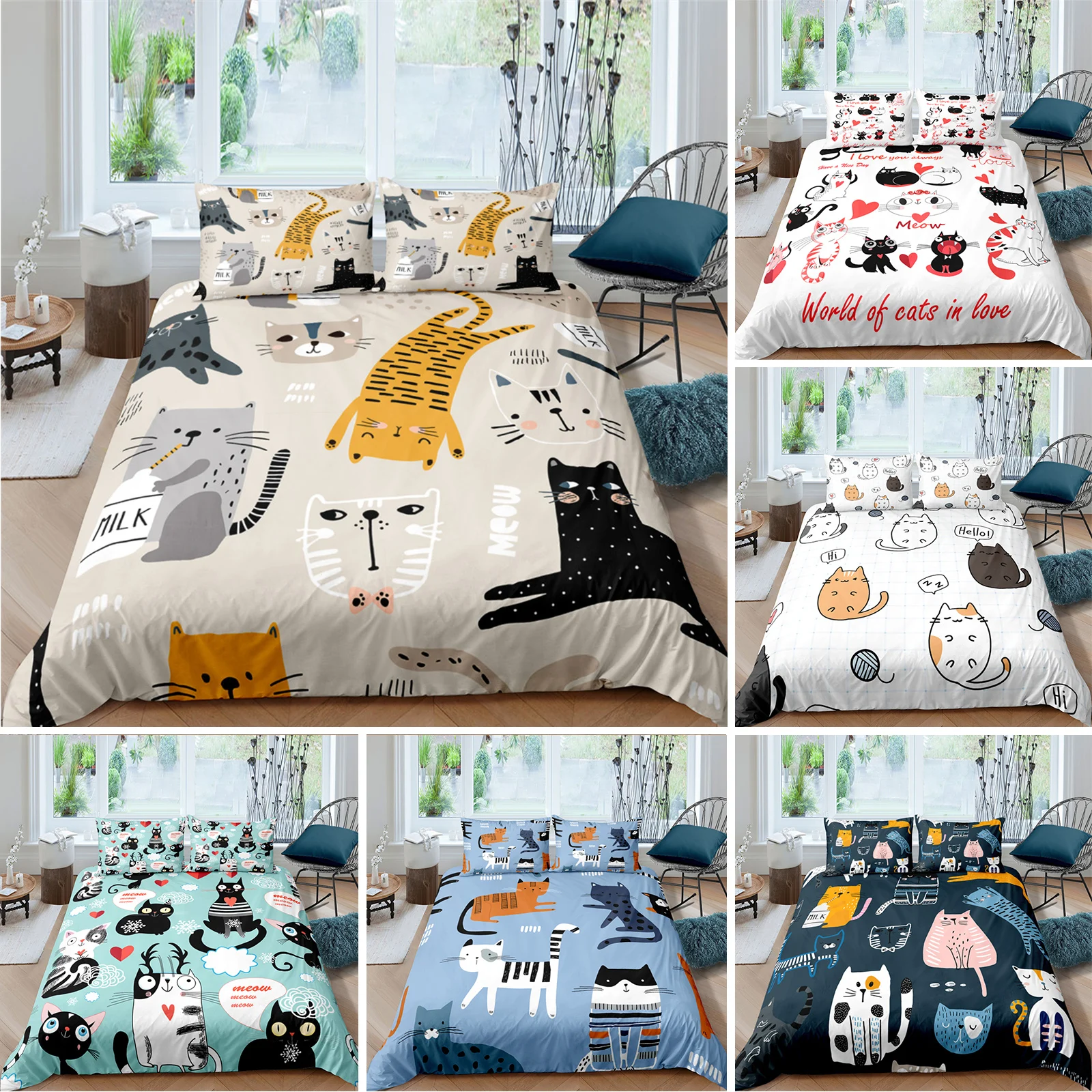 Home Textile Cartoons Cute Cat Quilt Cover Duvet Cover Pillow Case Boy Girl 2/3Pcs Bedding Set King Queen Twin Size
Home Textile Cartoons Cute Cat Quilt Cover Duvet Cover Pillow Case Boy Girl 2/3Pcs Bedding Set King Queen Twin Size