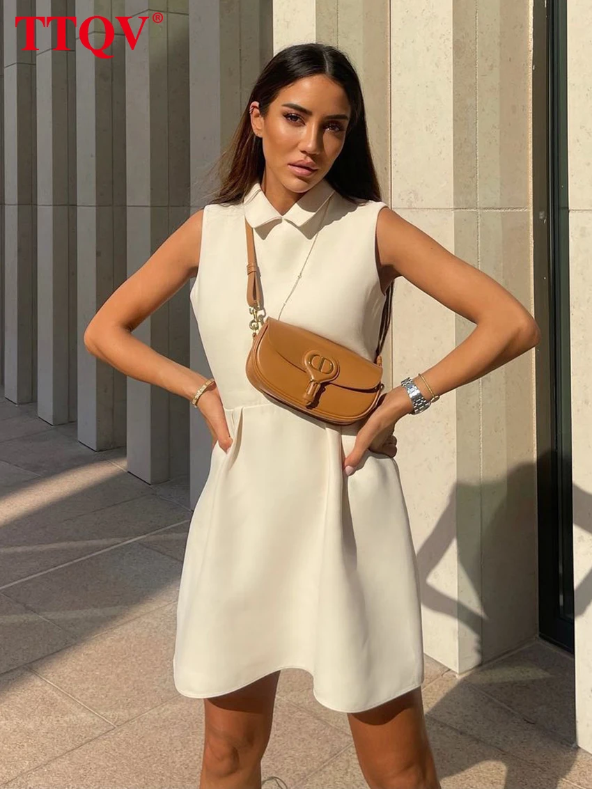 TTQV Fashion Lapel White Dress Woman Summer Bodycon Sleeveless Office Mini Dresses Elegant Simple Classic Female Dress 2022
TTQV Fashion Lapel White Dress Woman Summer Bodycon Sleeveless Office Mini Dresses Elegant Simple Classic Female Dress 2022