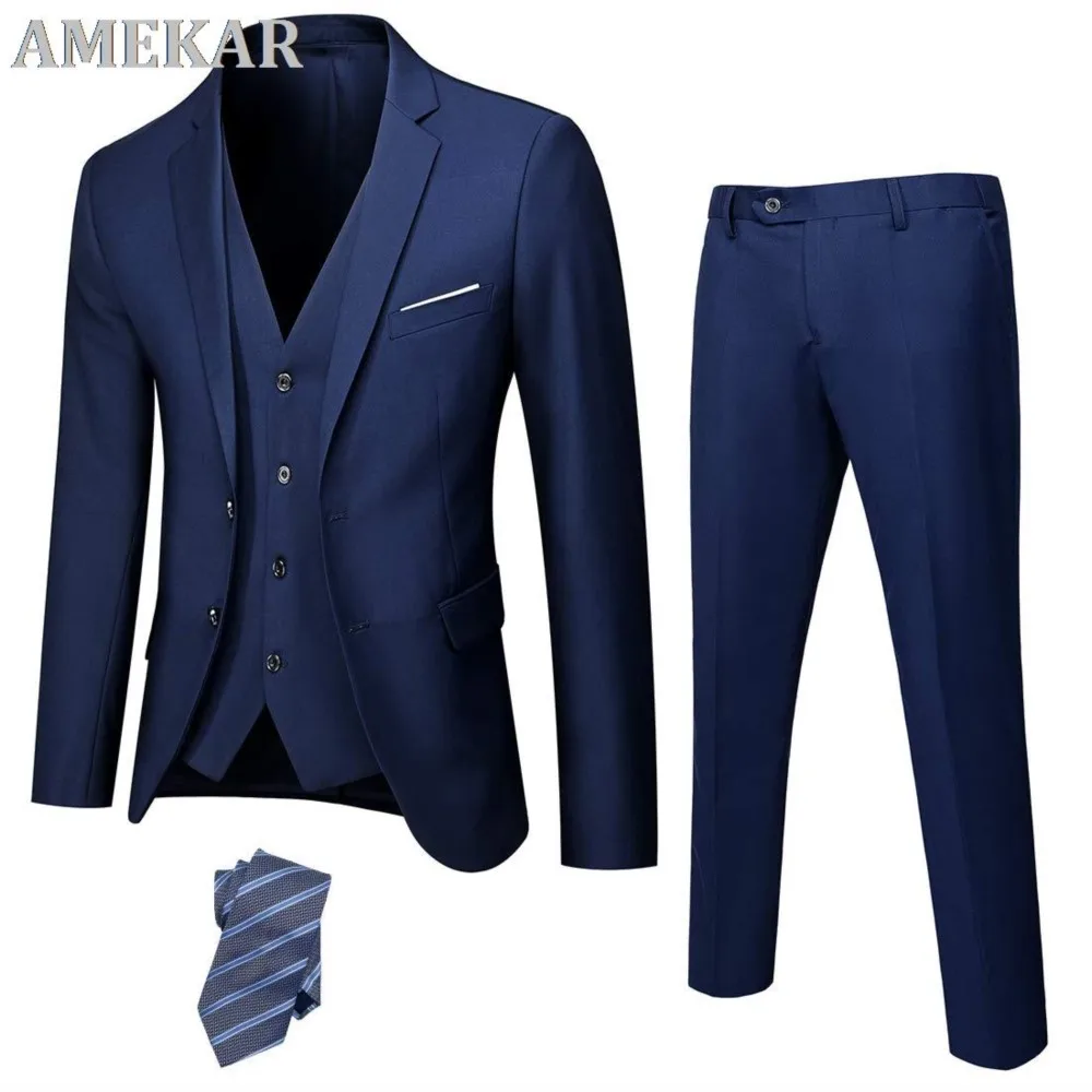 Men Slim Fit 2 Button Suit 3 Piece Set Solid Blazer Jacket Vest Pants With Tie For Man Business Meeting Dress Prom Formal Tuxedo
Men Slim Fit 2 Button Suit 3 Piece Set Solid Blazer Jacket Vest Pants With Tie For Man Business Meeting Dress Prom Formal Tuxedo