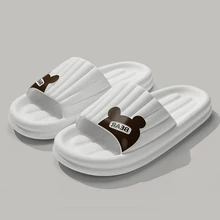 Cartoon Bear Summer Men Indoor Slippers Non Slip Bathroom Home  Floor Flat Ladies Shoes Thick Bottom Slides