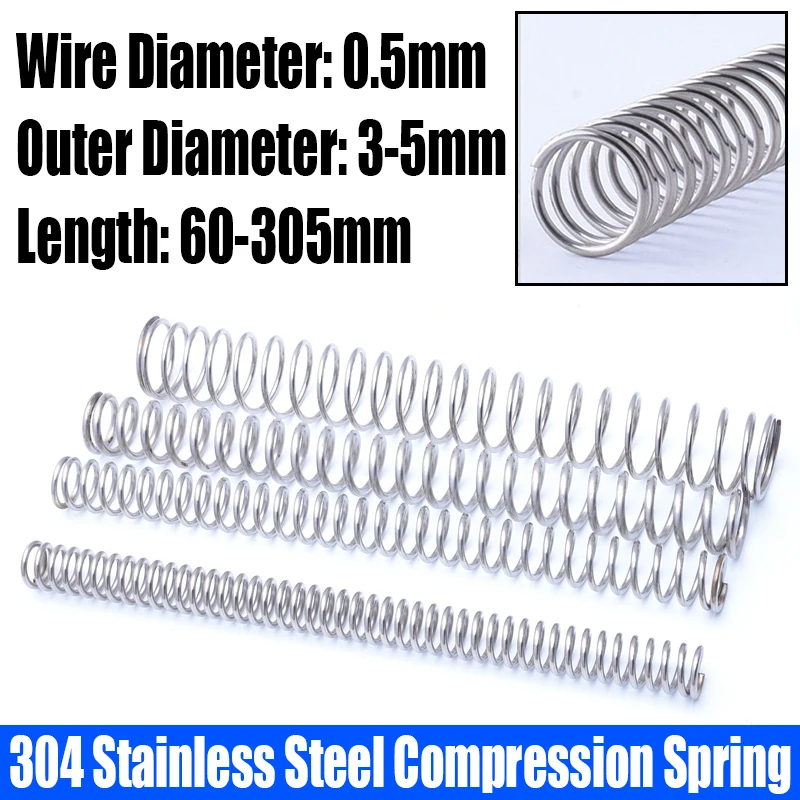 2/5PC 0.5mm Wire Diameter Compression Spring 304 Stainless Steel Pressure Spring Return Spring 3-5mm Outside Diameter L=60-305mm
2/5PC 0.5mm Wire Diameter Compression Spring 304 Stainless Steel Pressure Spring Return Spring 3-5mm Outside Diameter L=60-305mm