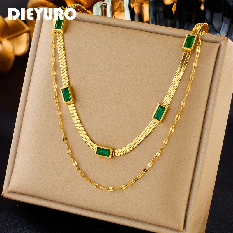 DIEYURO 316L Stainless Steel Double Layer Square Green Zircon Necklace For Women Girl New Trend Choker Anti-rust Jewelry Gift
DIEYURO 316L Stainless Steel Double Layer Square Green Zircon Necklace For Women Girl New Trend Choker Anti-rust Jewelry Gift
