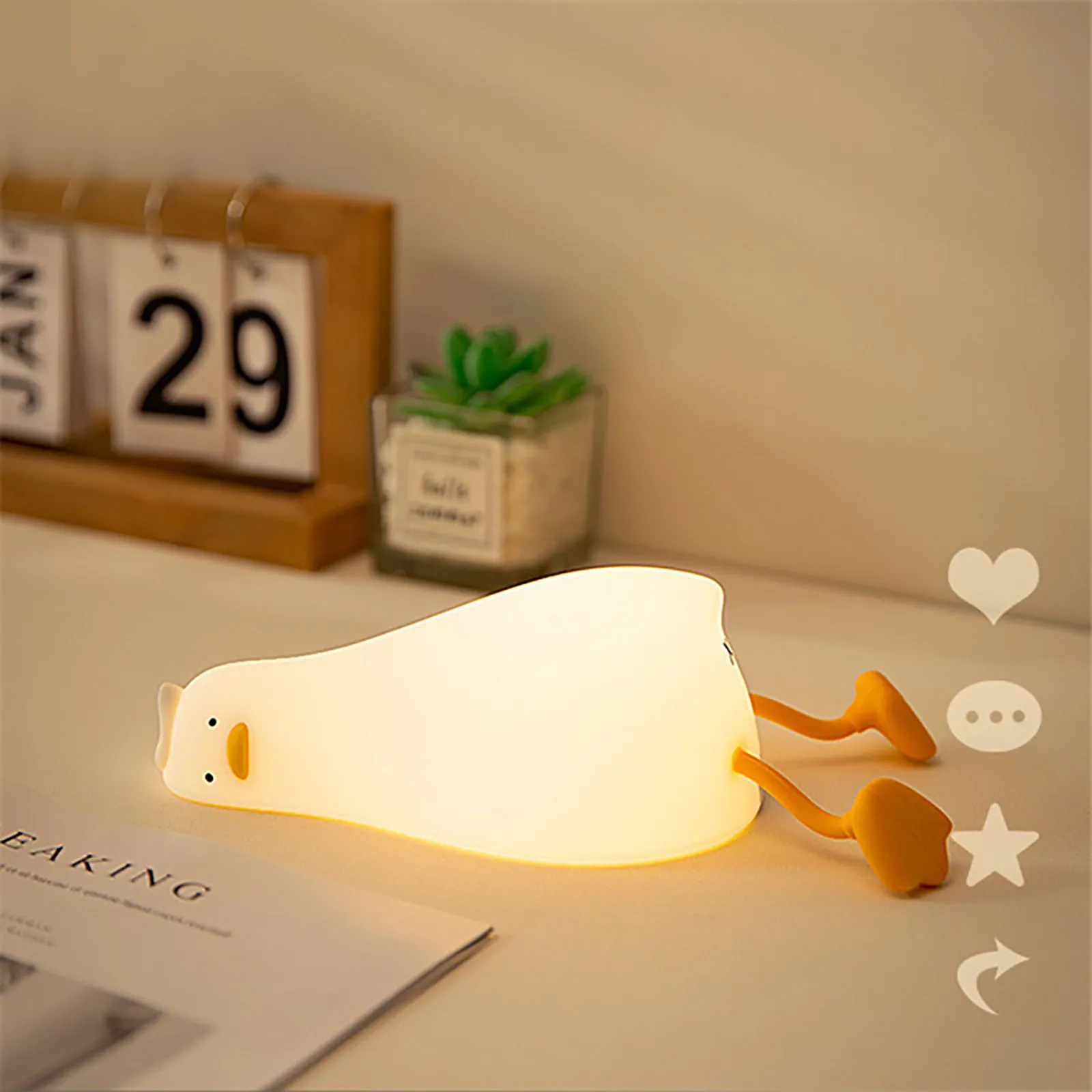 Lying Duck Bedroom Atmosphere Lights Waterproof Silicone Bedside Lamp Desktop Ornaments 5V 1200mAh Children Toys for Home Office
Lying Duck Bedroom Atmosphere Lights Waterproof Silicone Bedside Lamp Desktop Ornaments 5V 1200mAh Children Toys for Home Office