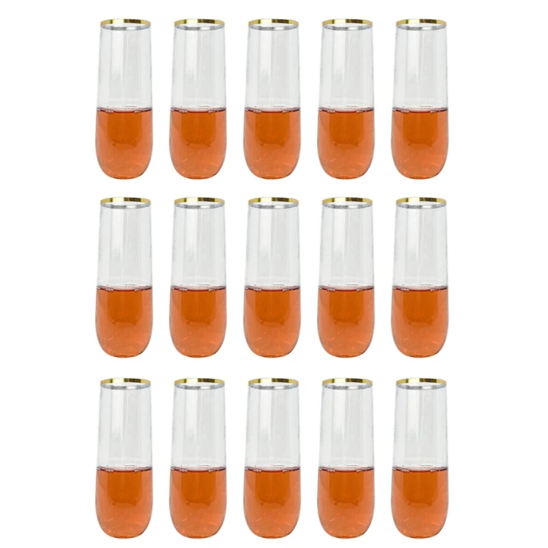 15PCS Plastic Champagne Flutes Stemless Disposable Gold Rim Toasting Glasses Crystal Clear Cocktail Cups Drinkware For Party
15PCS Plastic Champagne Flutes Stemless Disposable Gold Rim Toasting Glasses Crystal Clear Cocktail Cups Drinkware For Party