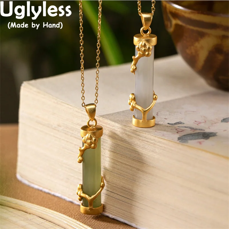Uglyless Gold 925 Silver Plum Blossom Necklaces for Women Cylindrical Natural Jade Pendants NO Chains Ethnic Floral Jewelry Gems
Uglyless Gold 925 Silver Plum Blossom Necklaces for Women Cylindrical Natural Jade Pendants NO Chains Ethnic Floral Jewelry Gems