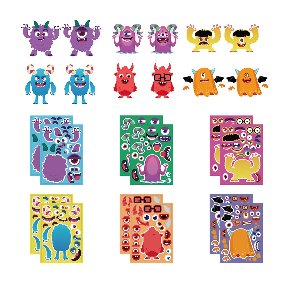 6/12Sheets Kids Stickers Puzzle Games Halloween Cartoon Monster Sticker Educational Toy Make A Face Assemble Jigsaw Boys Girls
6/12Sheets Kids Stickers Puzzle Games Halloween Cartoon Monster Sticker Educational Toy Make A Face Assemble Jigsaw Boys Girls