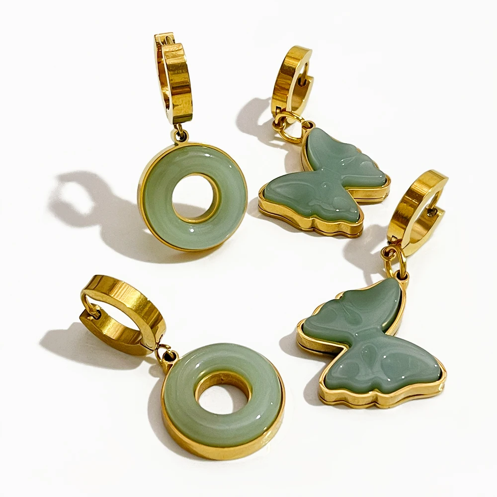 Peri'sBox Natural Green Aventurine Donut Butterfly Pendant Hoop Earrings for Women Gold Plated Stainless Steel Jewelry Non Fade
Peri'sBox Natural Green Aventurine Donut Butterfly Pendant Hoop Earrings for Women Gold Plated Stainless Steel Jewelry Non Fade