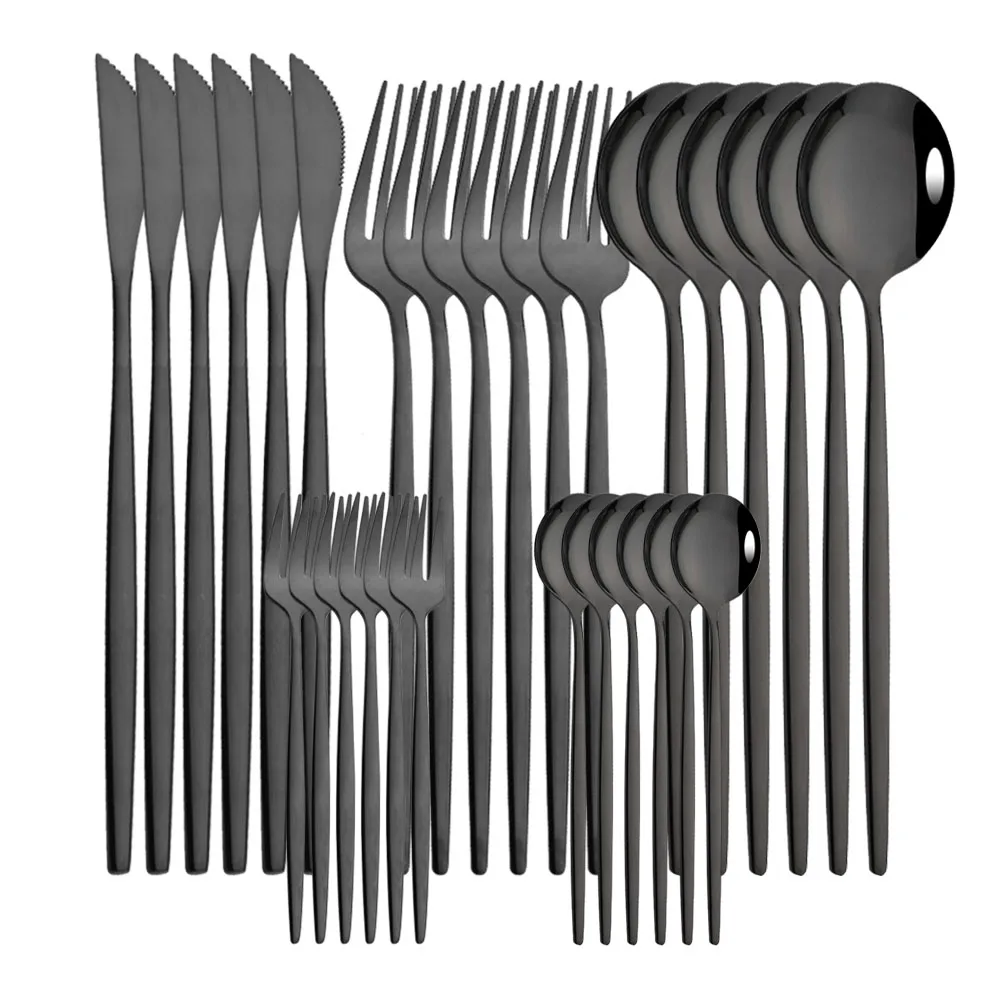 Western Cutlery Set 30 Piece Tableware Set Stainless Steel Dinnerware Black Spoon Fork Knife Dinner Set Complete Home Flatware
Western Cutlery Set 30 Piece Tableware Set Stainless Steel Dinnerware Black Spoon Fork Knife Dinner Set Complete Home Flatware