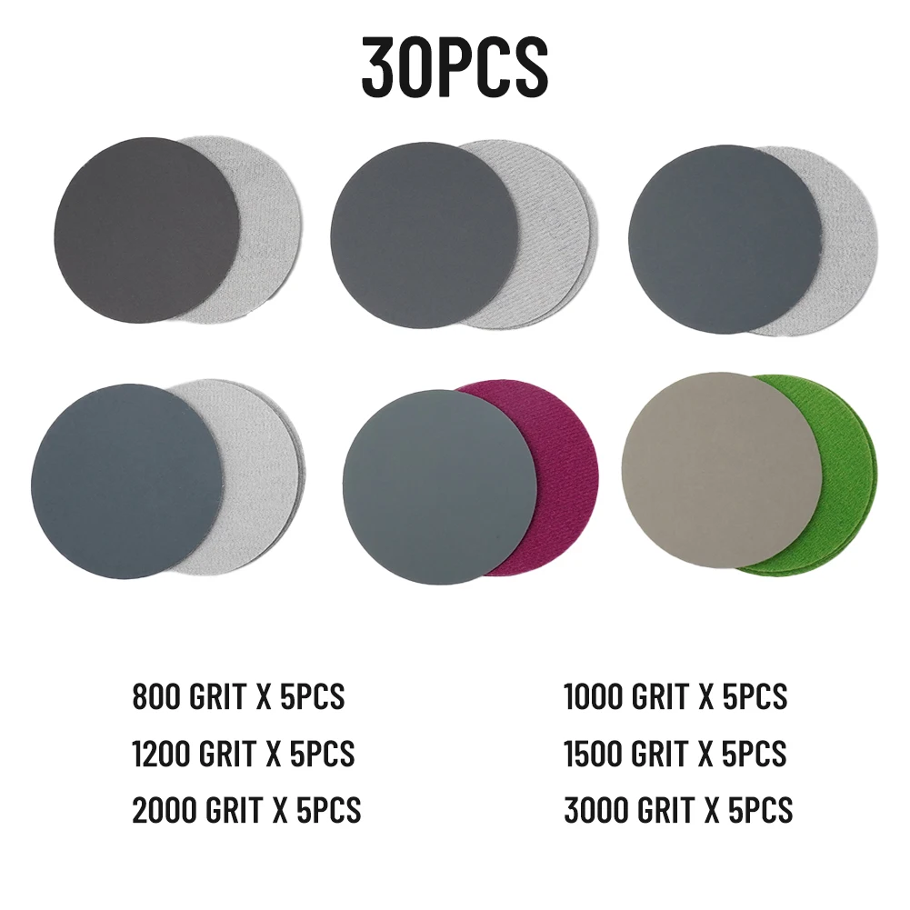 30 pcs 3in/75mm Hook Loop Wet/Dry 800 1000 1200 1500 2000 3000 Grit Sanding Discs For Mold Surface Precise Sanding Discs
30 pcs 3in/75mm Hook Loop Wet/Dry 800 1000 1200 1500 2000 3000 Grit Sanding Discs For Mold Surface Precise Sanding Discs