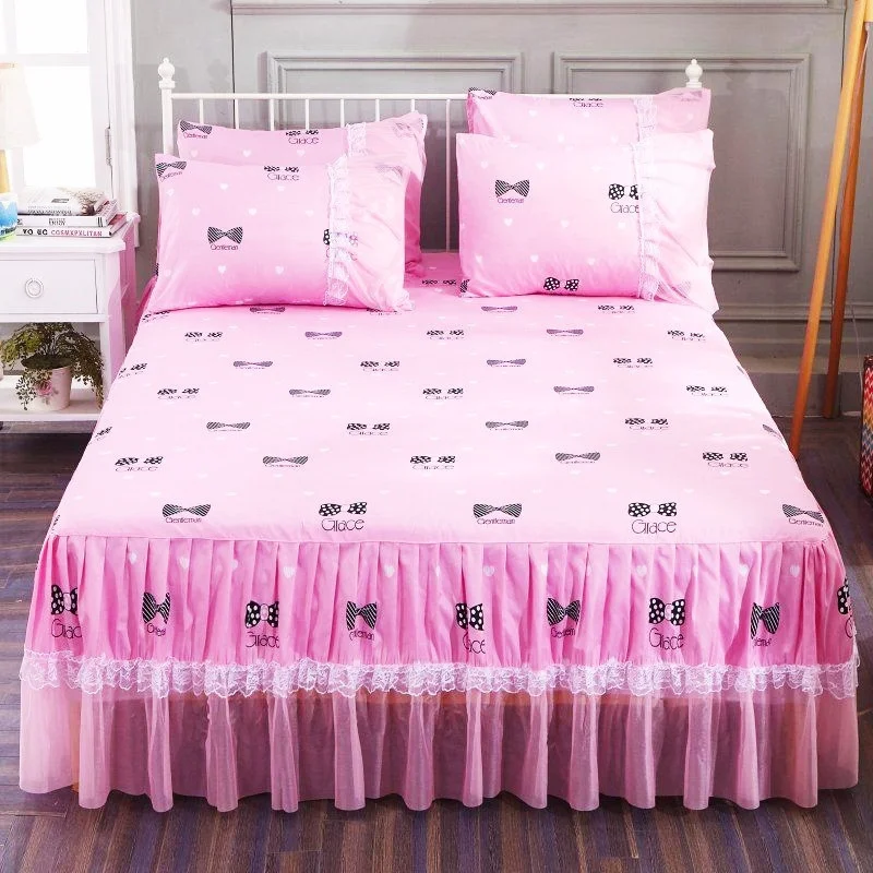 

1PCS Princess Bedspread Lace Linen Bed Sheet Beddress For Home Bed Sheets Fashion Sexy Bow Print Sweet Cute Bedding