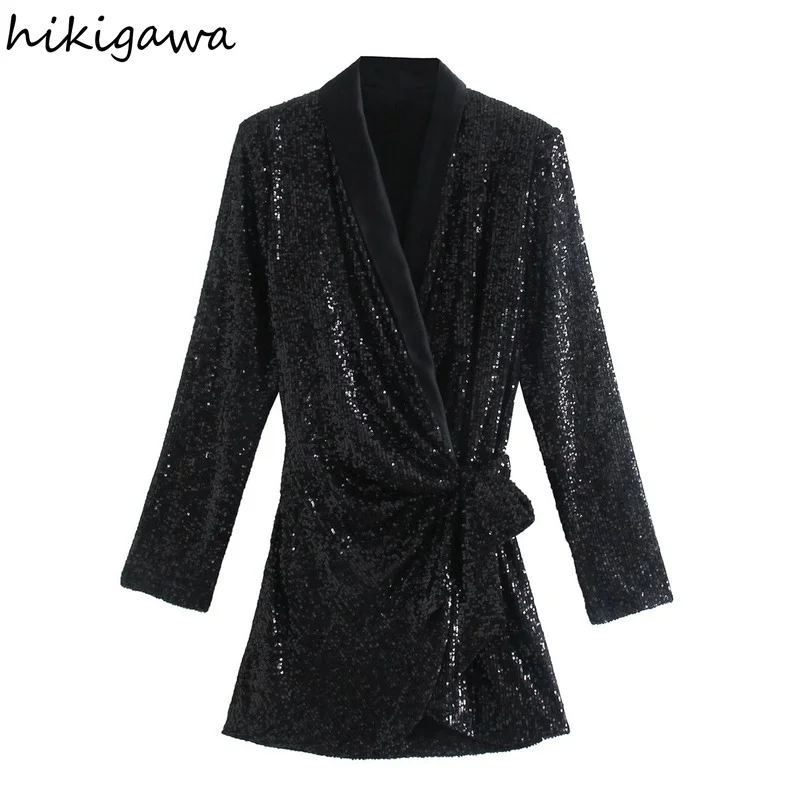 Hikigawa Women Dress Solid Double Breasted V Neck Long Sleeve Fashionable Sequin with Belt Dresses Female Chic Vestido Feminino
Hikigawa Women Dress Solid Double Breasted V Neck Long Sleeve Fashionable Sequin with Belt Dresses Female Chic Vestido Feminino