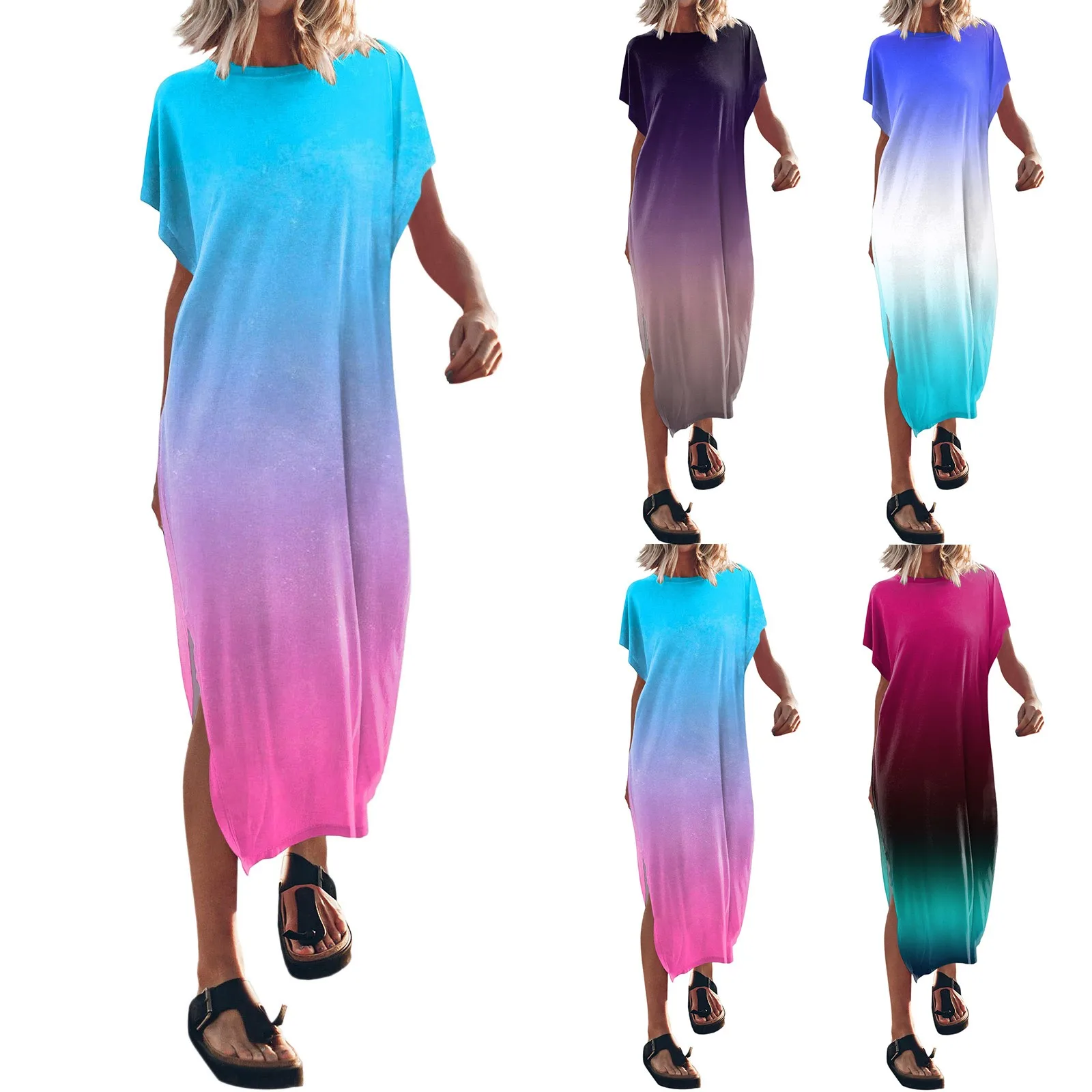 Платье-макси с длинным рукавом, круглым вырезом и разрезом
Платье-макси с длинным рукавом, круглым вырезом и разрезом