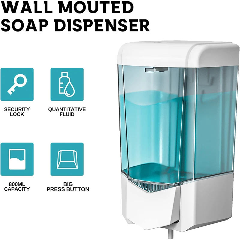 Bathroom Liquid Soap Dispesner Wall Mounted Hand Sanitizer Dispenser 800ml Manual Pump Soap Dispenser for Gel/Liquid
Bathroom Liquid Soap Dispesner Wall Mounted Hand Sanitizer Dispenser 800ml Manual Pump Soap Dispenser for Gel/Liquid