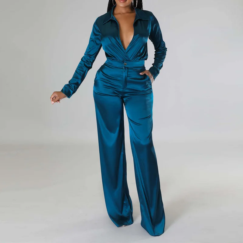 Casual Solid Bright Satin Button Shirt Set Autumn Office Commuter Lady Long Sleeve Suit Elegant Wide Leg Pants Slim Women Outfit
Casual Solid Bright Satin Button Shirt Set Autumn Office Commuter Lady Long Sleeve Suit Elegant Wide Leg Pants Slim Women Outfit
