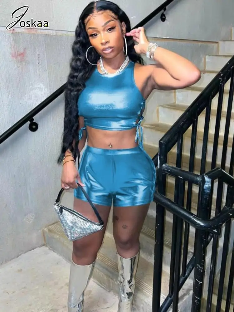 Joskaa Metallic Shiny Two Piece Set Women Solid Hollow Out Bandage Tank Tops and Tight Shorts Matching Summer 2023 Streetwear
Joskaa Metallic Shiny Two Piece Set Women Solid Hollow Out Bandage Tank Tops and Tight Shorts Matching Summer 2023 Streetwear