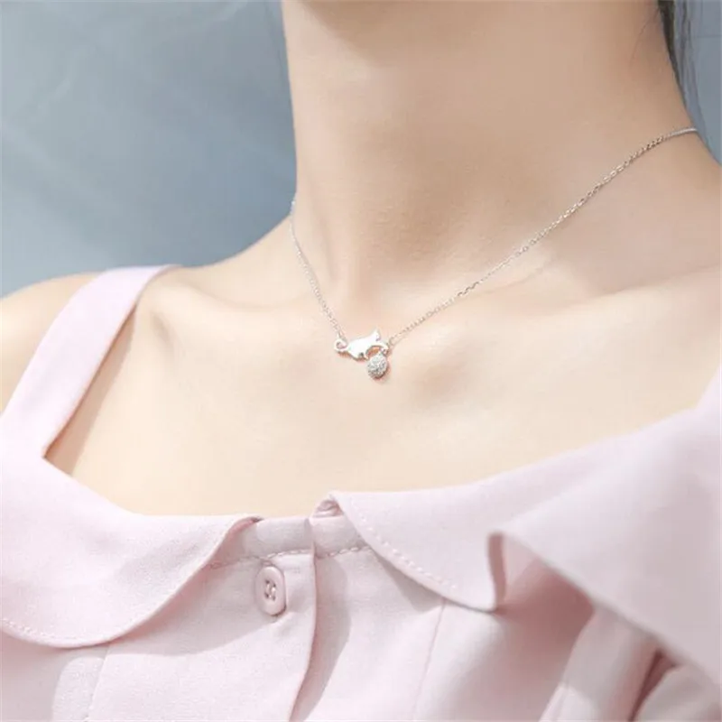 Simple Fashion Real 925 Sterling Silver Cat Play Ball Shape Choker Pendant Necklaces For Women Girl Collares 
Simple Fashion Real 925 Sterling Silver Cat Play Ball Shape Choker Pendant Necklaces For Women Girl Collares