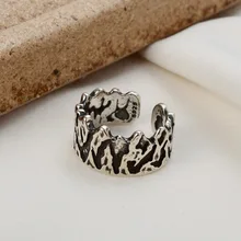 Youth of Vigor Antique Irregular Texture Solid 925 Silver Ring Abstract Mountain Pattern Party Open Rings R1228