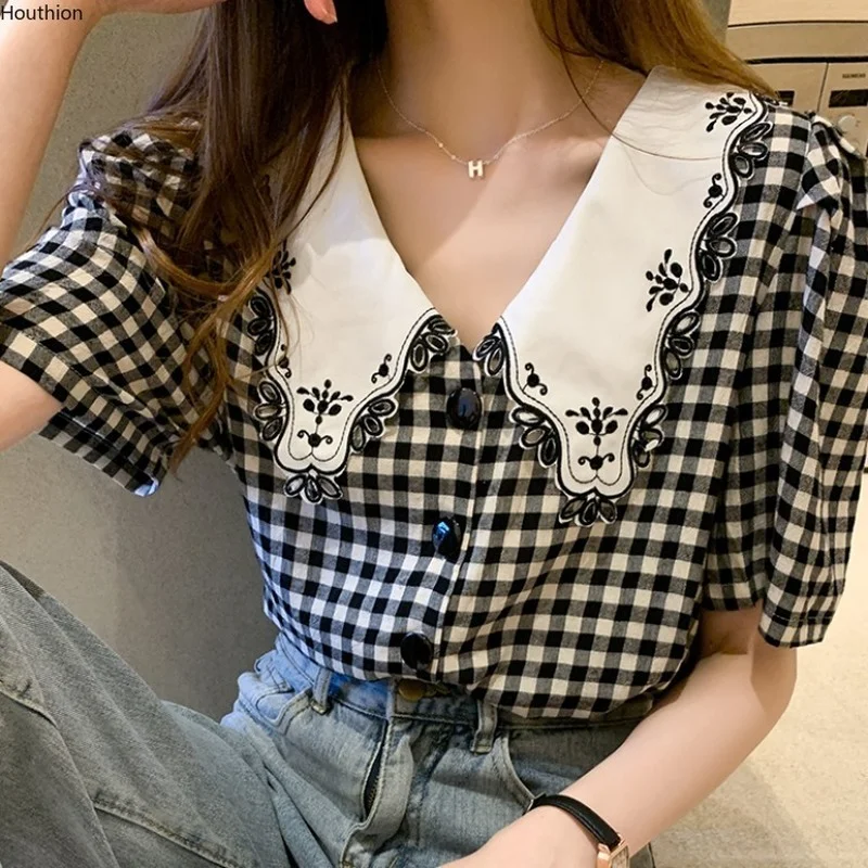 Chiffon Women's Blouse Short Sleeve Doll Collar Top Embroidery Summer Shirt New Casual Fashion Clothing Movafag
Chiffon Women's Blouse Short Sleeve Doll Collar Top Embroidery Summer Shirt New Casual Fashion Clothing Movafag