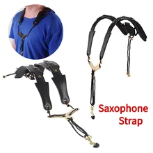 Leather Saxophone Double Shoulder Neck Strap with Metal Swivel Snap Adjustable Tenor Alto Soprano Sax Strap Reduce Neck Stress