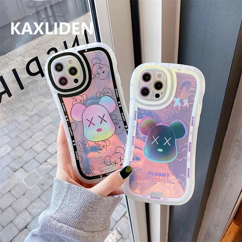 Мультяшный медведь Модный Лазерный чехол для телефона iphone 13 12 11 Pro Max 7 8 plus X XR XS