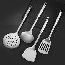 Non-Stick Titanium Wok Frying Spatula Ladle Skimmer Spoon Soup Ladle Cooking Tools Set with Long Handle Wok Utensils for Camping