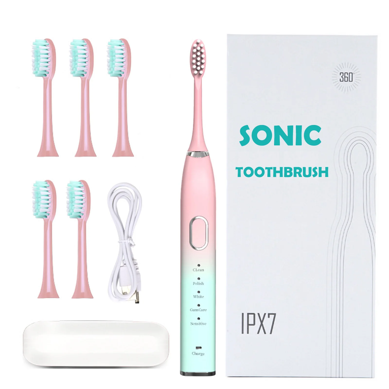 Sonic Toothbrush 6 Brush Heads 5 Cleaning Modes Waterproof Rechargeable Tooth Brush for Adults Pink
Sonic Toothbrush 6 Brush Heads 5 Cleaning Modes Waterproof Rechargeable Tooth Brush for Adults Pink