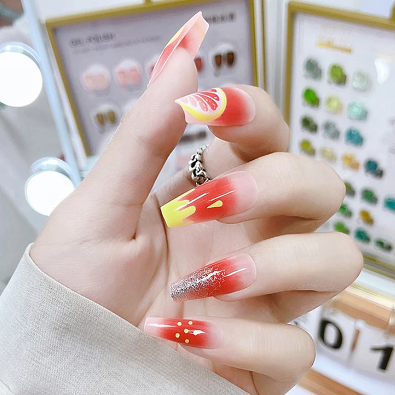 24Pcs/Box False Nails Summer Lemon Glitter Long Press On Nails For Nail Art French Gradient White Smudge Wear Armor
24Pcs/Box False Nails Summer Lemon Glitter Long Press On Nails For Nail Art French Gradient White Smudge Wear Armor