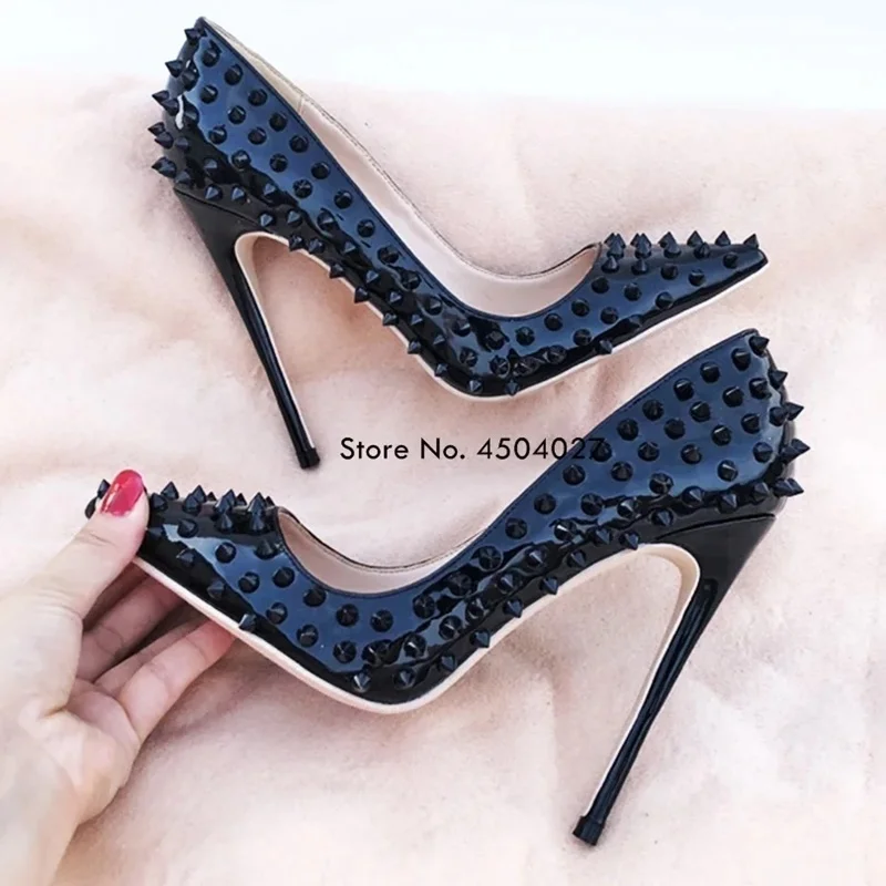 

Sexy Pointed Toe High Heels Women Pumps Shoes Rivets Studded Spring Stiletto Pumps Wedding Shoes Size 35-42