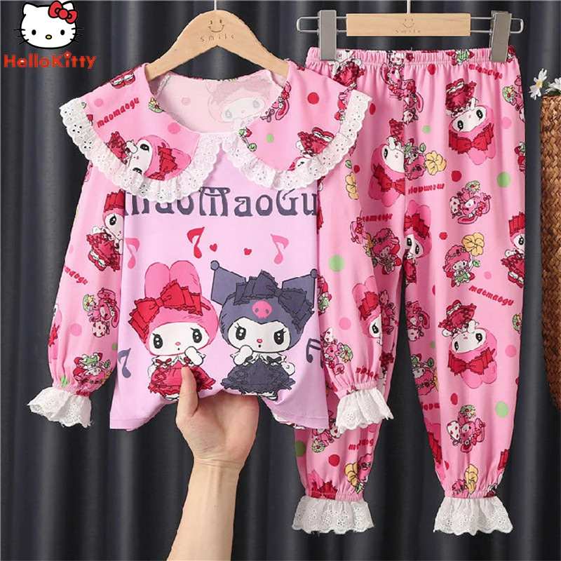 Hello Kittys Kuromi My Melody Pajamas Sanrios Anime Kawaii Kids Summer European and American Loose Casual Personality Cute Suit 
Hello Kittys Kuromi My Melody Pajamas Sanrios Anime Kawaii Kids Summer European and American Loose Casual Personality Cute Suit