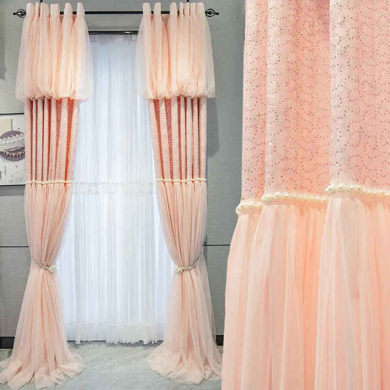 Korean Pink Sequins Pearls Double Curtains For Living Room Beautiful Romantic Wedding Room Home Decoration Window Drapes Custom4
Korean Pink Sequins Pearls Double Curtains For Living Room Beautiful Romantic Wedding Room Home Decoration Window Drapes Custom4