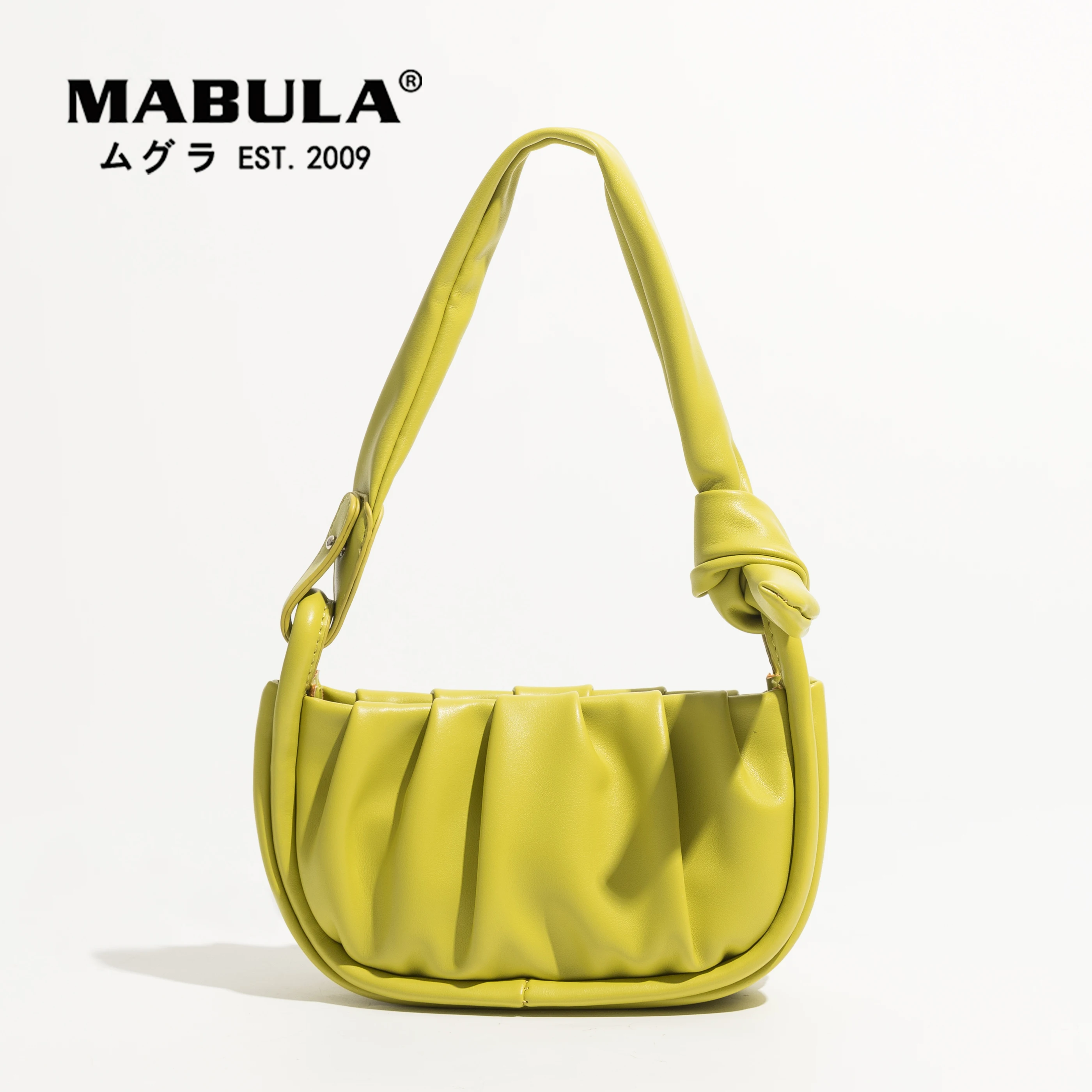 

MABULA Pleated Ruched Square Soft Leather Underarm Shoulder Bags Small Lady Phone Purse Knotted Women Tote Bag Solid Handbag