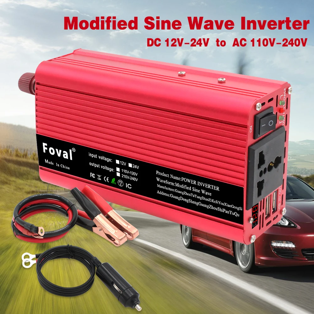 1500W/2000W/2600W Car Power Inverter LED Dual USB Peak DC 12V to AC 220V Portable Charger Converter Modified Sine Wave Solar
1500W/2000W/2600W Car Power Inverter LED Dual USB Peak DC 12V to AC 220V Portable Charger Converter Modified Sine Wave Solar