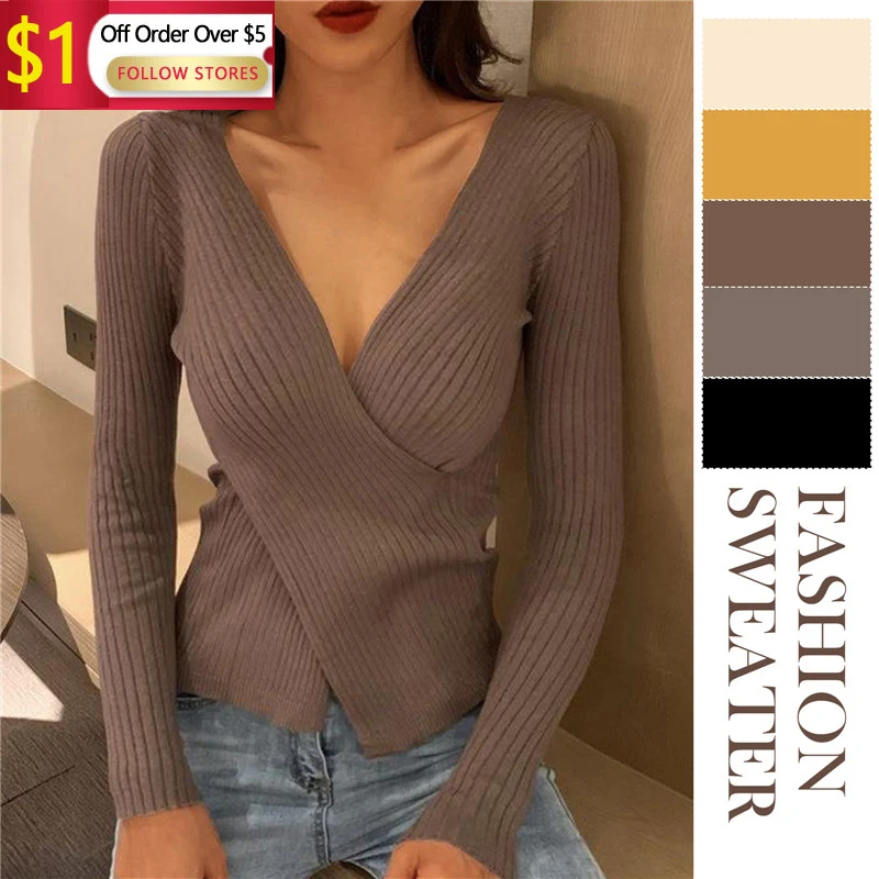 Sexy Cross V-Neck Slim Fit Knit Spring And Autumn Korean Long Sleeve Top Pullover Bottom Sweater Women'S Winter
Sexy Cross V-Neck Slim Fit Knit Spring And Autumn Korean Long Sleeve Top Pullover Bottom Sweater Women'S Winter