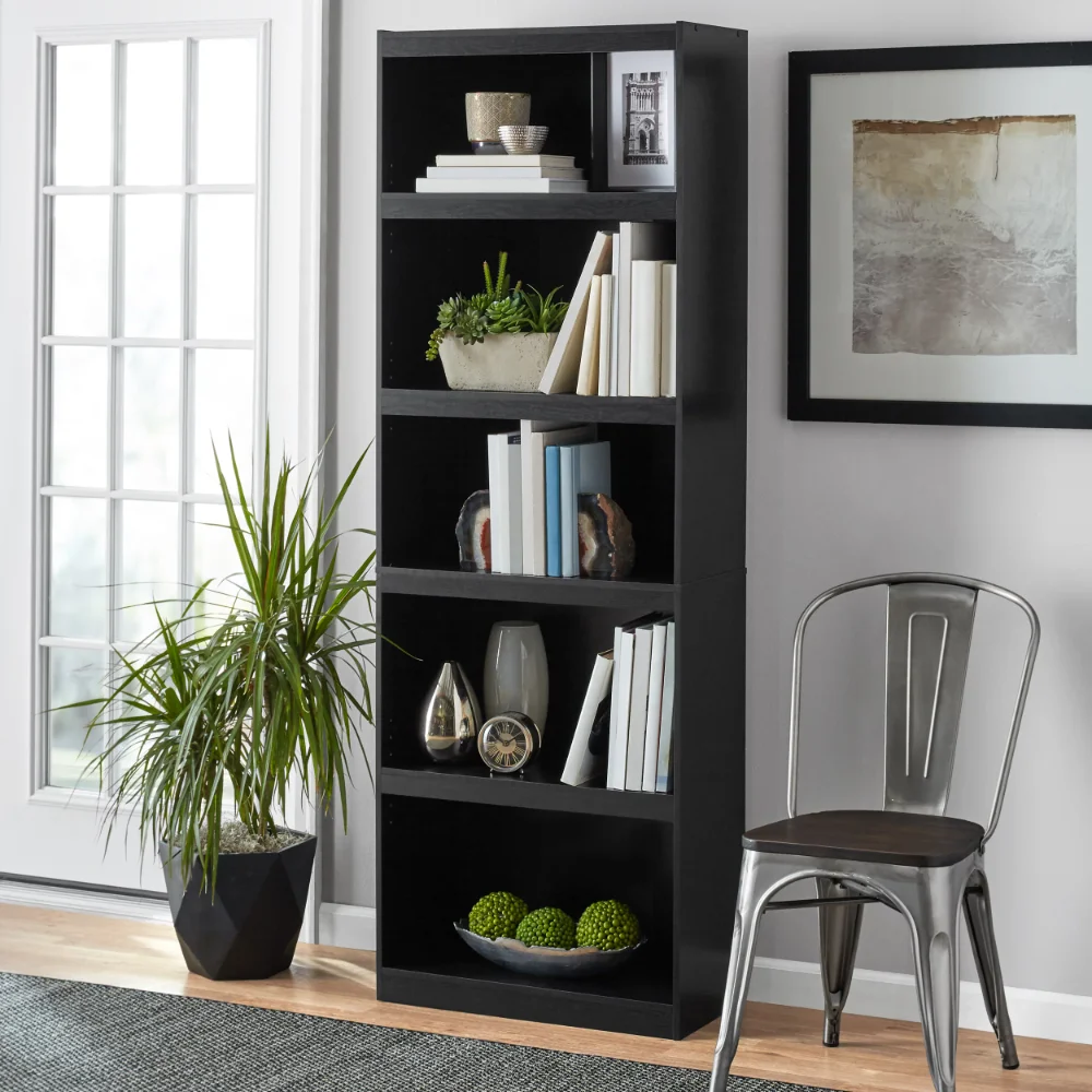 

Mainstays Framed 5-Shelf Bookcase, True Black Oak Bookshelf Organizer Book Rack for Room Book Shelf Wall Bookshelf Storage