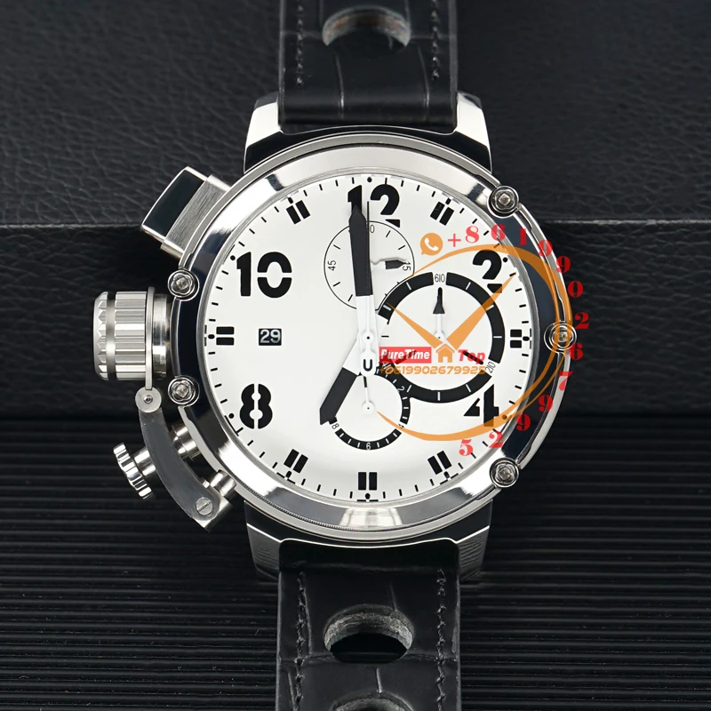 

Chimera U-51 Miyota Quartz Chronograph Mens Watch Steel Case White Dial Black Leather Stopwatch Puretime 2023 Luxury Top Brand