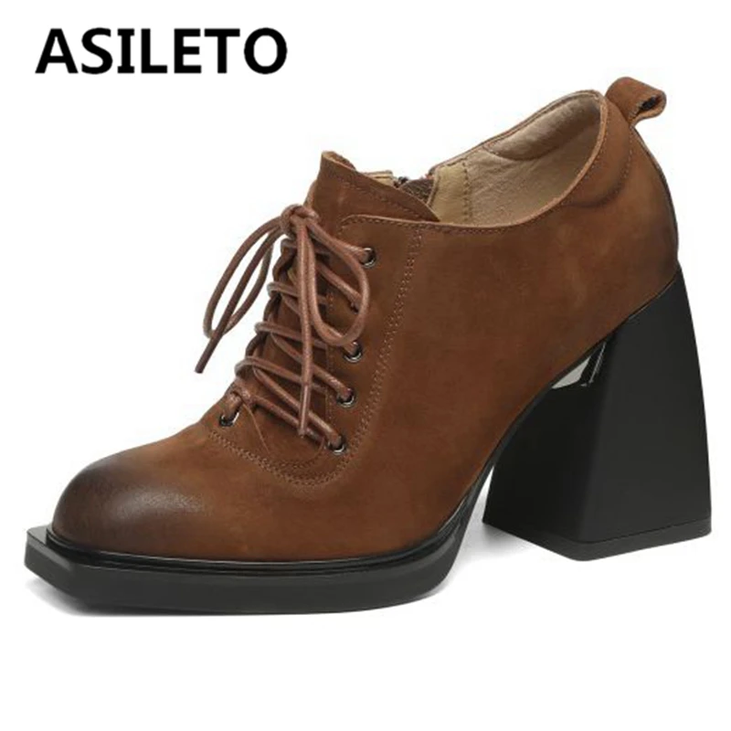 ASILETO Fashion Genuine Leather Women Pumps High heel Elegance Round Toe Chunky Heels Zipper Lace-Up Brown Black Spring S3079
ASILETO Fashion Genuine Leather Women Pumps High heel Elegance Round Toe Chunky Heels Zipper Lace-Up Brown Black Spring S3079