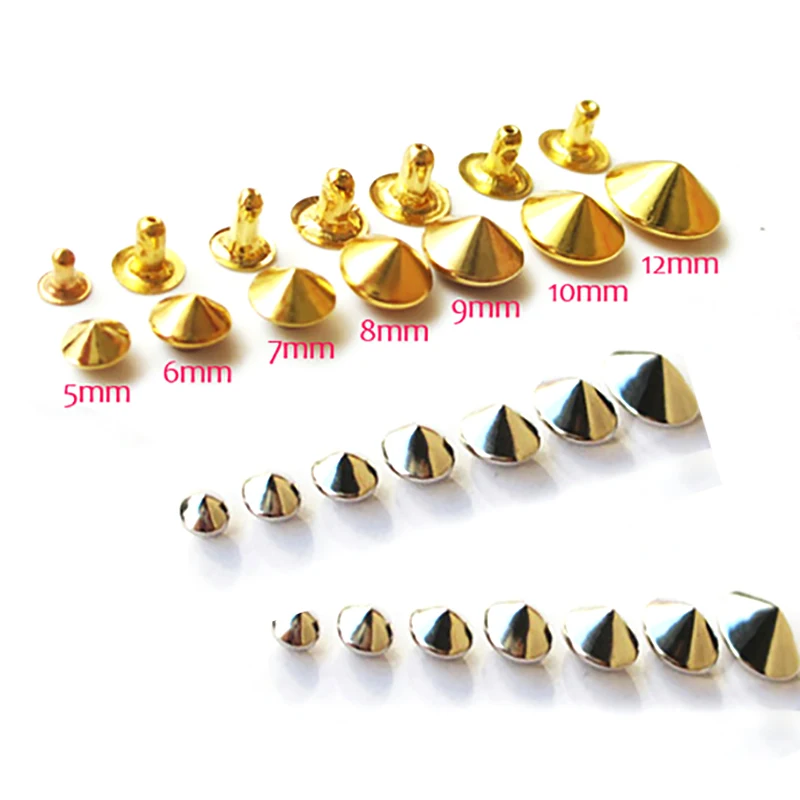 100PCS Gold silver Spikes Pointed rivets DIY Punk Conical Rivet For Leathercraft Clothes Shoes Bags Decoration Accessories
100PCS Gold silver Spikes Pointed rivets DIY Punk Conical Rivet For Leathercraft Clothes Shoes Bags Decoration Accessories