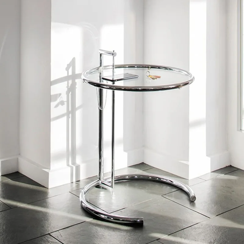 

Креативный стеклянный журнальный столик из нержавеющей стали, простые домашние прозрачные диванные столы, скандинавский дизайнерский стол C-образной формы