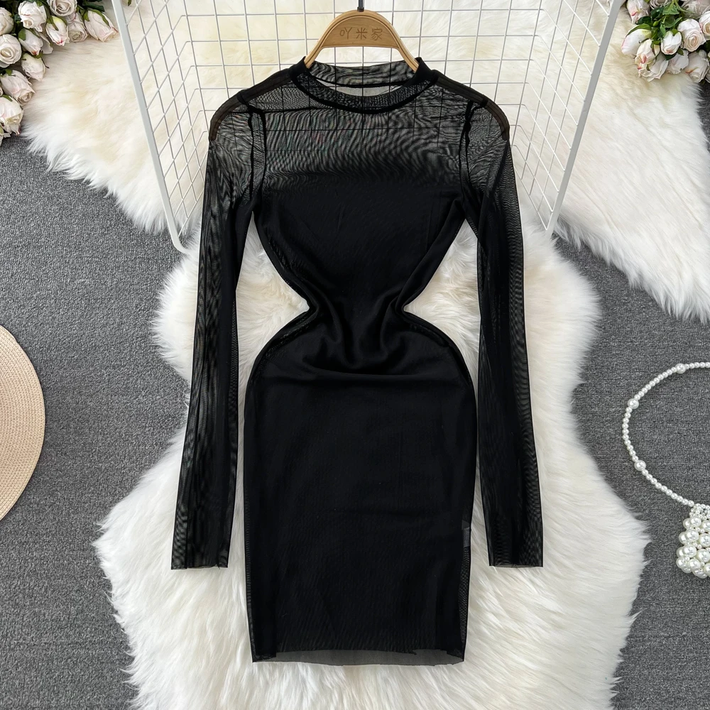Sexy Mesh Long Sleeve Dress Chic Elegant Vestidos Vintage O-Neck Autumn Women Korean Fashion Hip Wrap Dress
Sexy Mesh Long Sleeve Dress Chic Elegant Vestidos Vintage O-Neck Autumn Women Korean Fashion Hip Wrap Dress