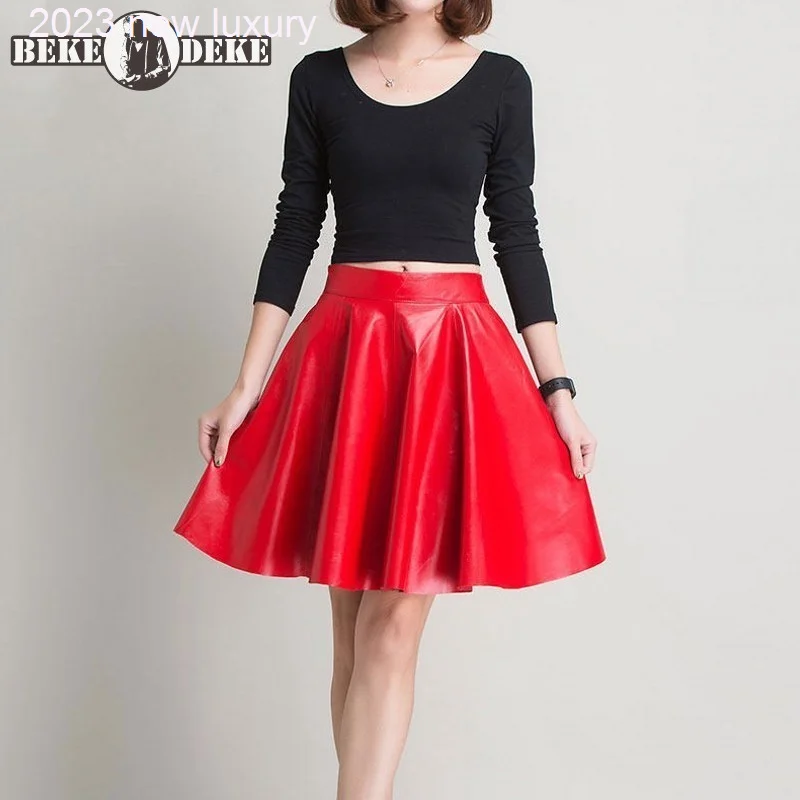 New 100% Fashion Real Leather Skirt Women Brand OL Sheepskin Pleated Skirts Red High Waist Knee Length Skirt 4XL
New 100% Fashion Real Leather Skirt Women Brand OL Sheepskin Pleated Skirts Red High Waist Knee Length Skirt 4XL